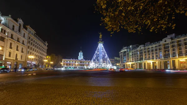 Tbilisi Georgië December 2020 Kersttijd Tbilisi Vrijheidsplein — Stockfoto