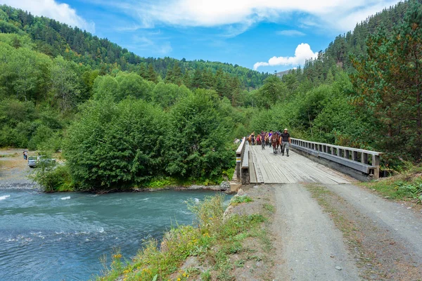 Tusheti Géorgie Août 2021 Équitation Dans Les Montagnes Tusheti Voyages — Photo