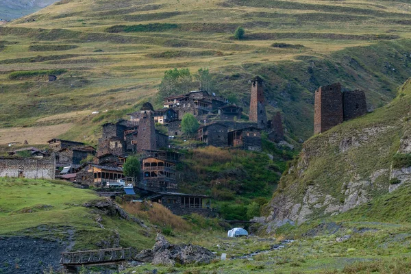 Ancient Georgian Village Dartlo Tusheti Kakheti Region Casas Piedra Torres — Foto de Stock