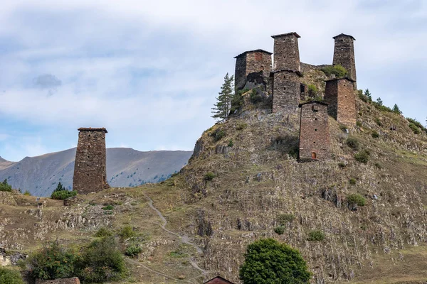 Villaggio Dell Alto Omalo Fortezza Keselo Viaggia Georgia Caucaso — Foto Stock