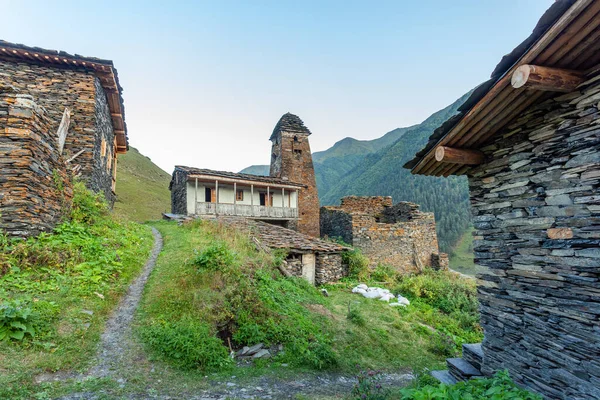 Древняя грузинская деревня - Дартло, Тушети, Кахетинская область. Каменные дома и башни — стоковое фото