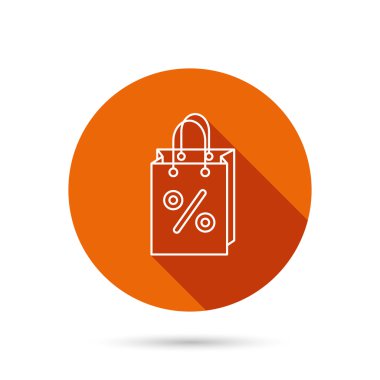Alışveriş çantası simgesi. İndirimler ve satış işareti.