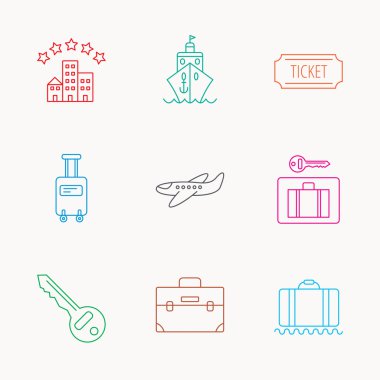 Otel, cruise gemi ve uçak simgeleri.