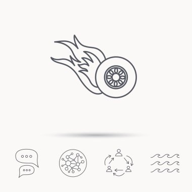 Yanan tekerlek simgesi. Hız ya da ırk işareti.