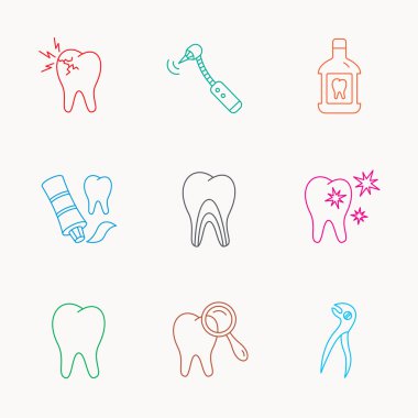Diş, stomatology ve diş ağrısı simgeleri.