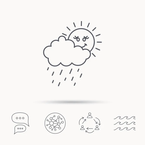 Icono de lluvia y sol. Gotas de agua con señal de nube . — Vector de stock