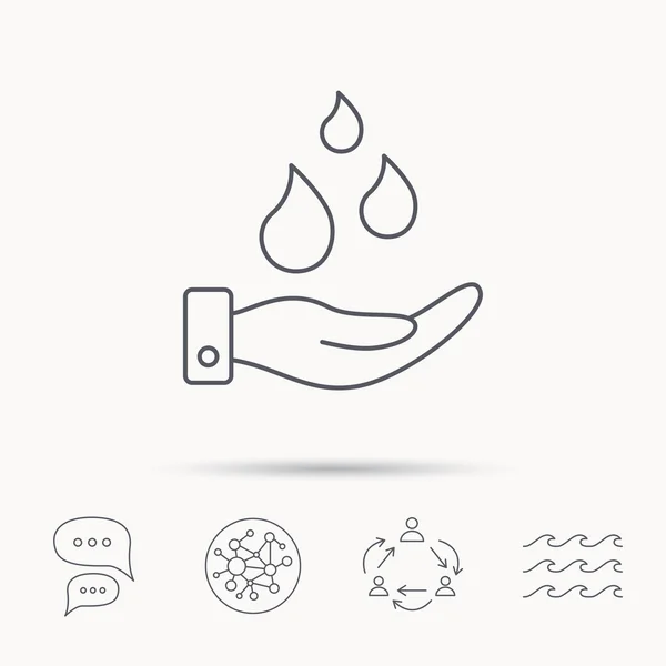 Guarda el icono del agua. Mano con gotas de agua signo . — Vector de stock