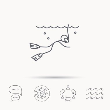 Dalış simgesi. Sualtı tüp işaretiyle Yüzme.