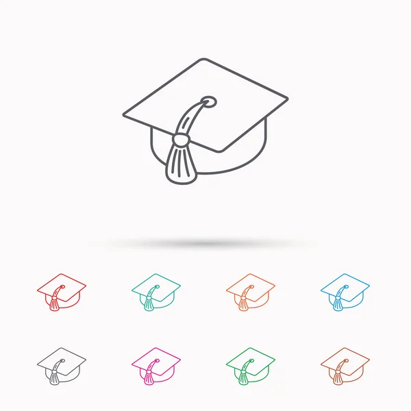 Graduation cap icon. Diploma ceremony sign. — Stock Vector