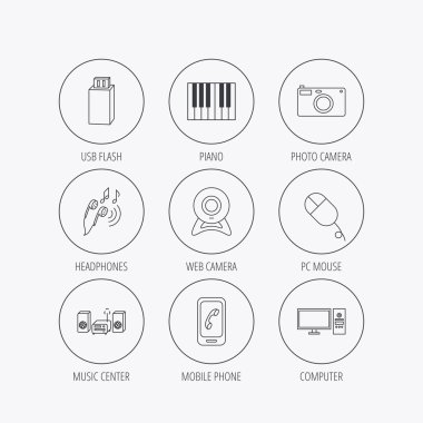 Simgeler smartphone, örümcek ağı fotoğraf makinesi ve Usb flash.