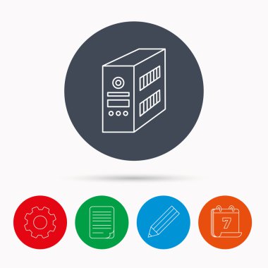 Bilgisayar sunucu simgesi. PC servis talebi veya kule işareti.