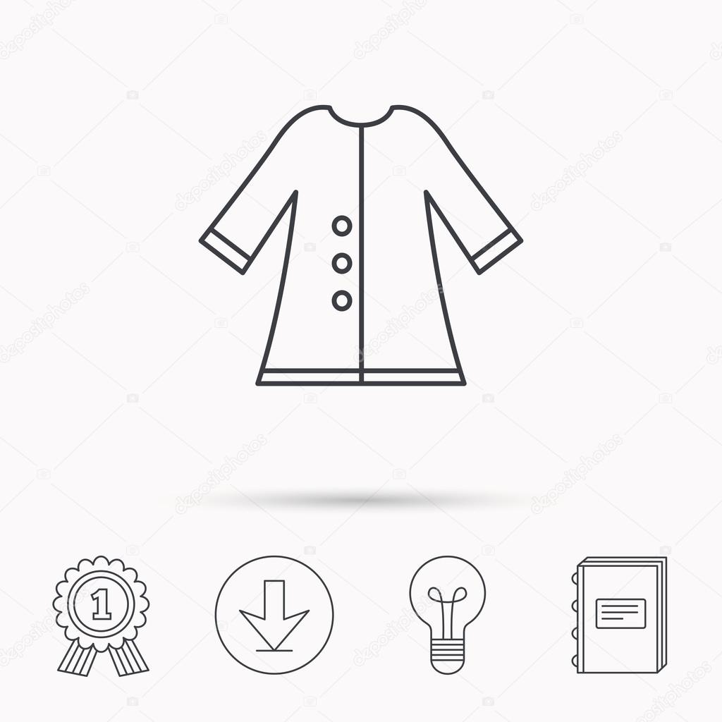 Cloak icon. Protection jacket outerwear sign. Gardening clothes symbol. Download arrow, lamp, learn book and award medal icons.