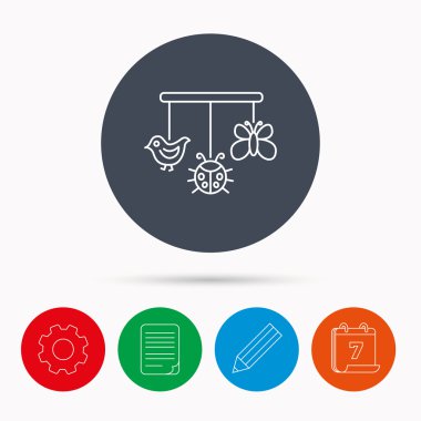 Bebek oyuncak simgesi. Kelebek, uğur böceği ve kuş işareti