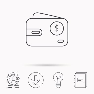 Doları cüzdan simgesi. USD nakit para çantası işareti.