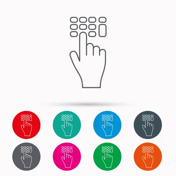 Introduzca el icono de código pin. Señal de puntero de mano Click . — Vector de stock