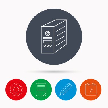 Bilgisayar sunucu simgesi. PC servis talebi veya kule işareti.