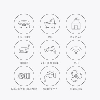 Wifi, vide camera and mailbox icons.