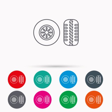 Lastik kutsal kişilerin resmi sırt. Araba tekerlek işareti.