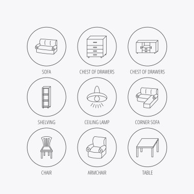 Köşe kanepe, masa ve koltuk simgeler.