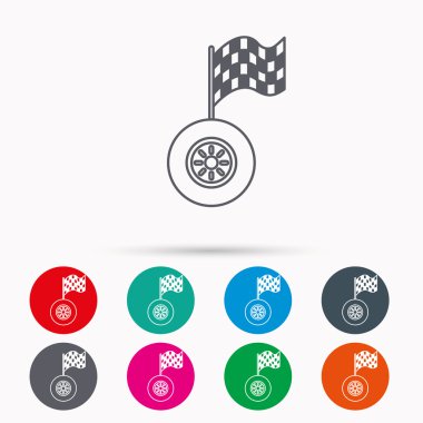 Yarış simgesi. Bayrak işareti racing ile tekerlek.