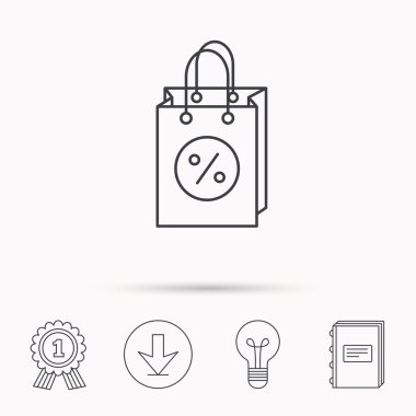 Alışveriş çantası simgesi. İndirimler ve satış işareti.