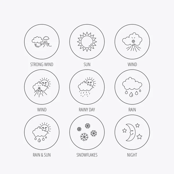 Clima, sol e iconos de lluvia. Noche de luna . — Vector de stock