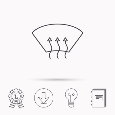 Isıtmalı pencere simgesi. Ön cam ok işareti.