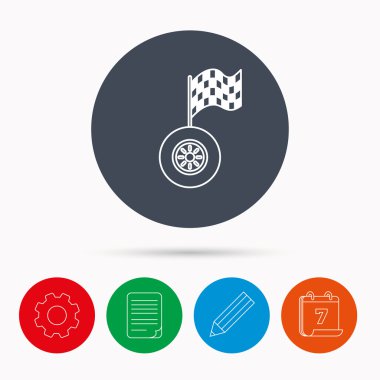 Yarış simgesi. Bayrak işareti racing ile tekerlek.