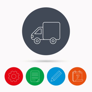 Teslimat kamyonu simgesi. Ulaşım araba işareti.