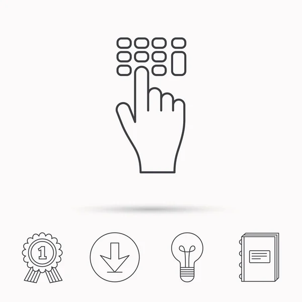 Zadejte pin kód ikony. Klepněte na znaménko ukazatel ruka. — Stockový vektor