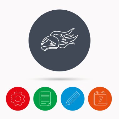 Yangın simgesi kask. Motosiklet spor işareti.