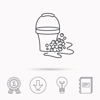 Sabunlu temizlik simgesi. Köpük ve kabarcık ile kova