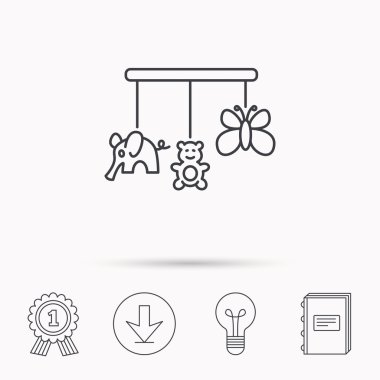 Bebek oyuncak simgesi. Kelebek, fil ve ayı