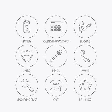 Sohbet konuşma balonları, çan ve kalem simgeleri.