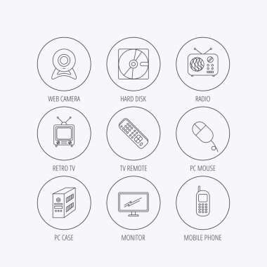 Örümcek ağı fotoğraf makinesi, radyo ve hareket eden telefon simgeleri.