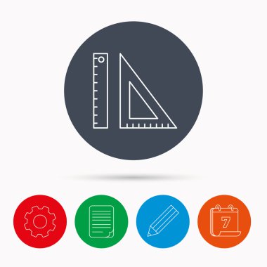 Üçgen cetvel simgesi. Yeşilaycı işareti.