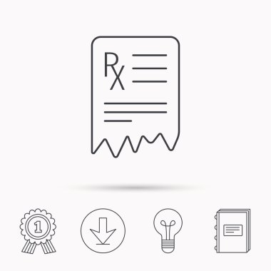 Tıbbi reçete simgesi. Sağlık belge işareti.