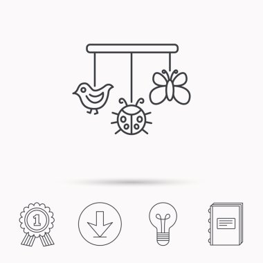 Bebek oyuncak simgesi. Kelebek, uğur böceği ve kuş işareti