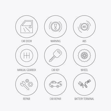 Araba anahtarı, onarım araçları ve manuel şanzıman simgeler.