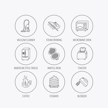 Mikrodalga fırın, kahve ve blender simgeleri.