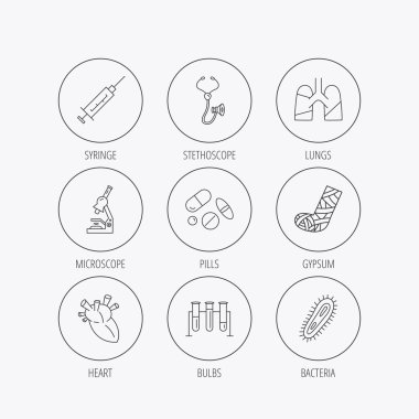 Kırık ayak, akciğerler ve şırınga simgeler.