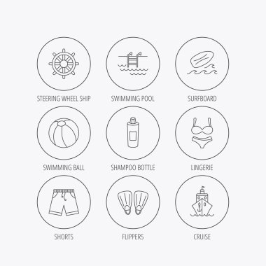 Sörf tahtası, Yüzme Havuzu ve gövdeleri simgeler.