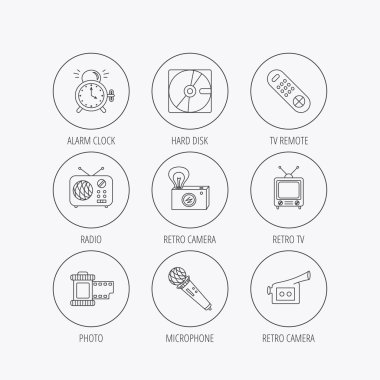 Mikrofon, video kamera ve fotoğraf simgeler.