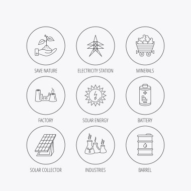 Güneş enerjisi sistemleri enerji, pil ve petrol varil.