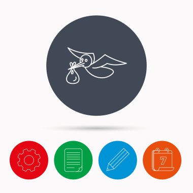 Leylek çuval simgesi olan. Yeni doğan bebek sembolü.