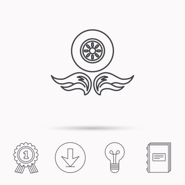 Araba tekerlek simgesi. Yangın alev sembolü.