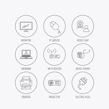 Yazıcı, kablosuz yönlendirici ve projektör simgeler.