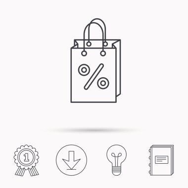 Alışveriş çantası simgesi. İndirimler ve satış işareti.