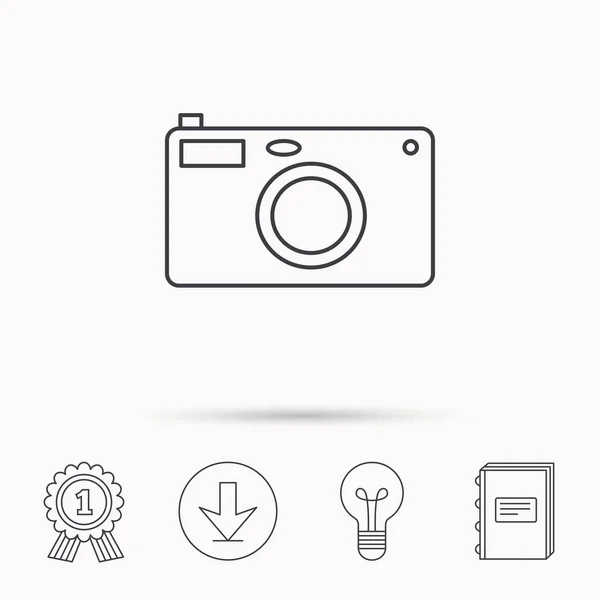 Foto camera-pictogram. Fotograaf apparatuur teken. — Stockvector