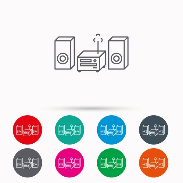 Het pictogram van het centrum van muziek. Stereo-installatie teken. — Stockvector